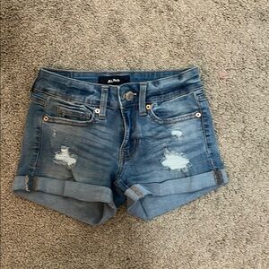 Blue Jean Shorts with Distressed Cuffed Design